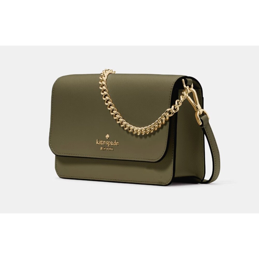 New Kate Spade Madison Small Flap Crossbody Saffiano Leather Seaweed Green - Picture 3 of 5